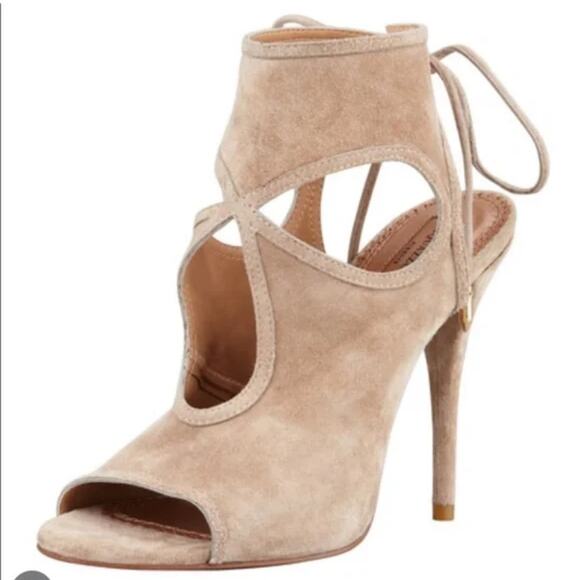 Aquazurra Sexy Thing Tan Leather Stiletto Heels Womens 8.5 Lace Up Luxury Shoes - Picture 2 of 10